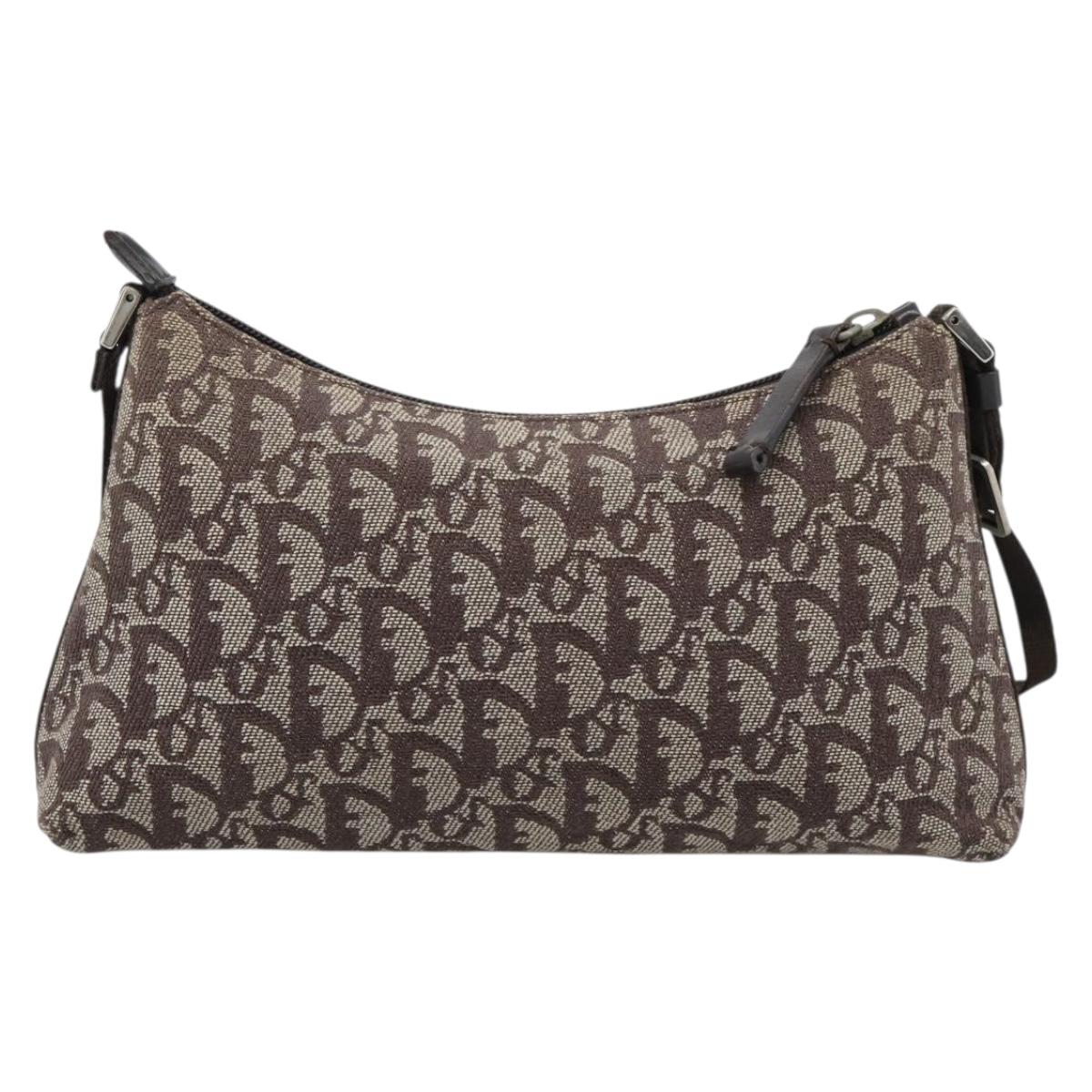 Christian Dior Trotter Canvas Shoulder Bag Brown Silver Auth 185106V
