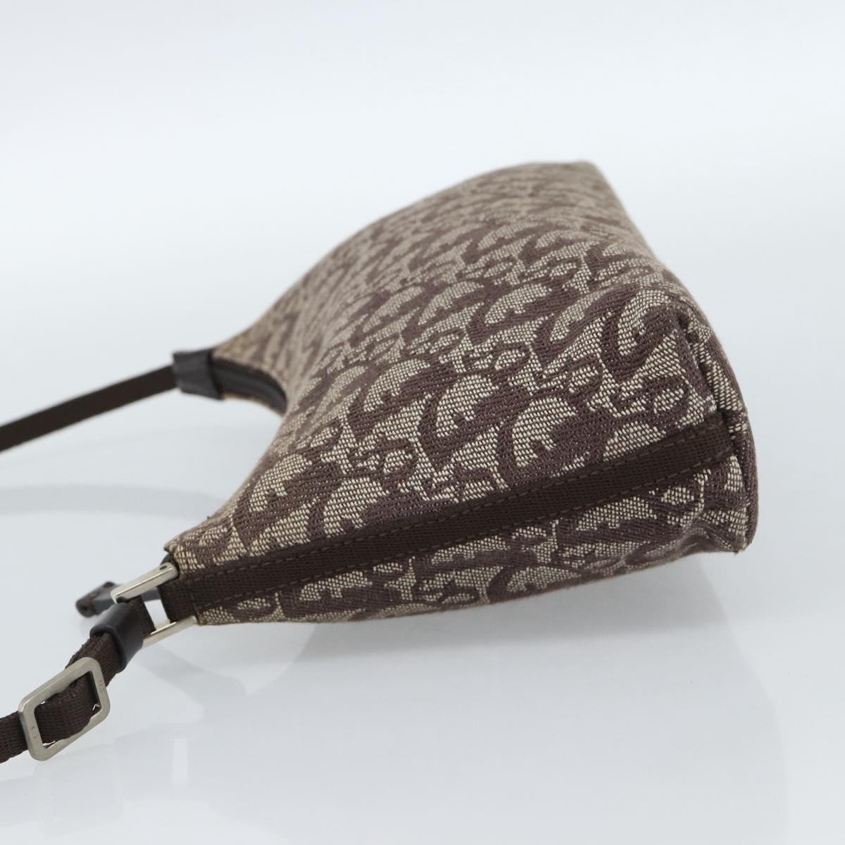 Christian Dior Trotter Canvas Shoulder Bag Brown Silver Auth 185106V