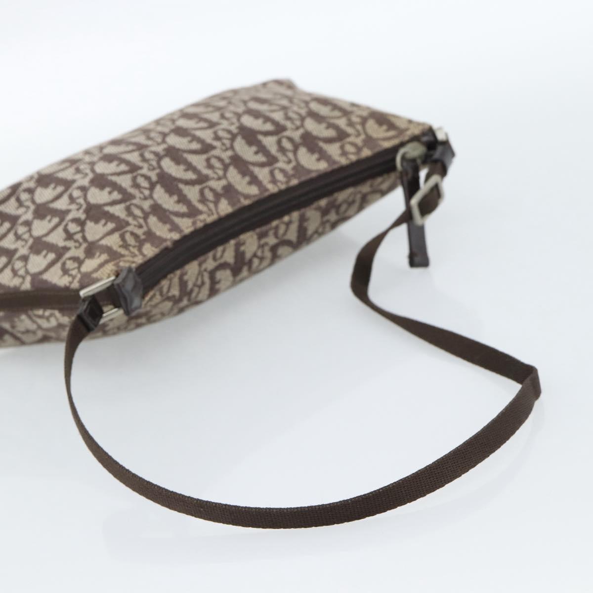 Christian Dior Trotter Canvas Shoulder Bag Brown Silver Auth 185106V