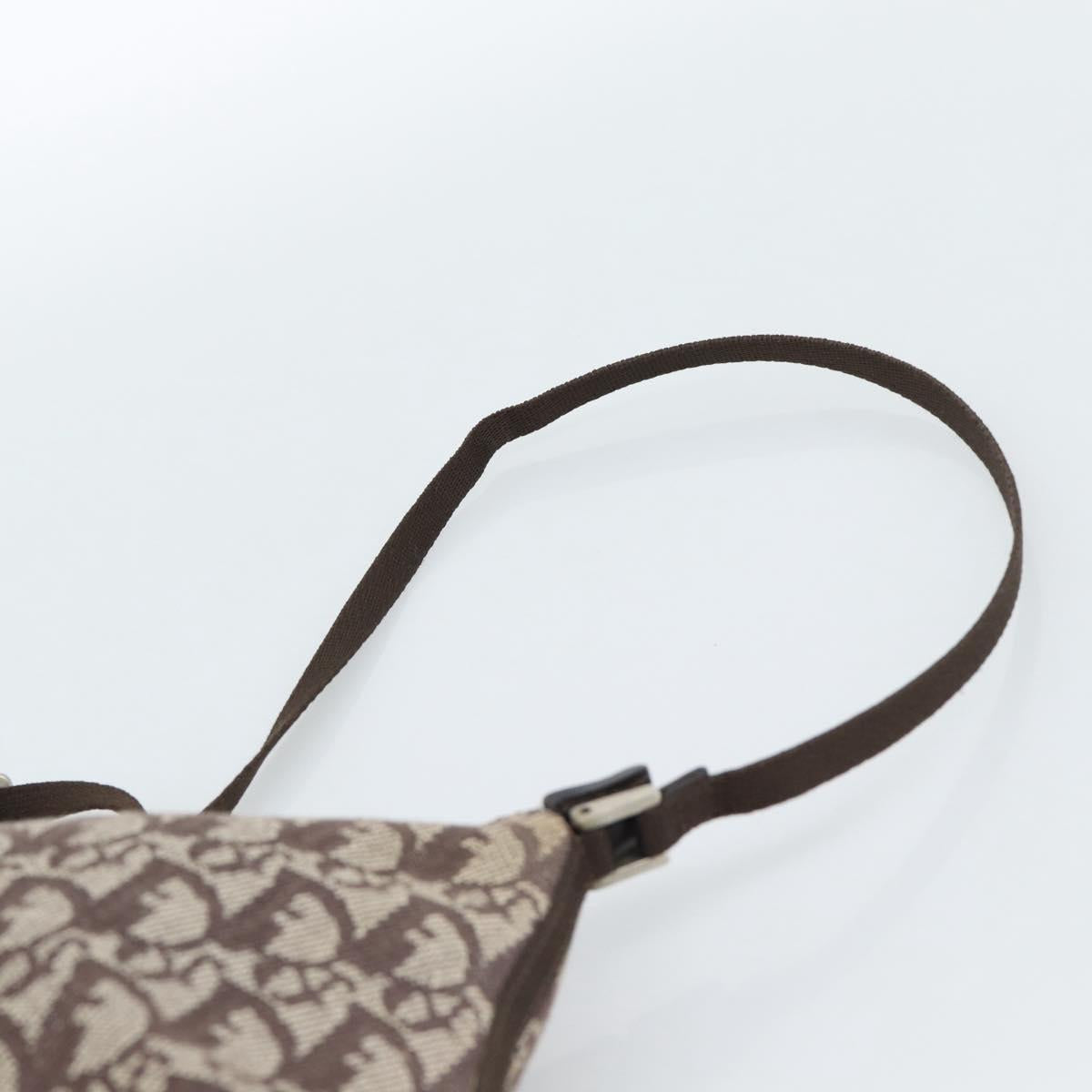 Christian Dior Trotter Canvas Shoulder Bag Brown Silver Auth 185106V