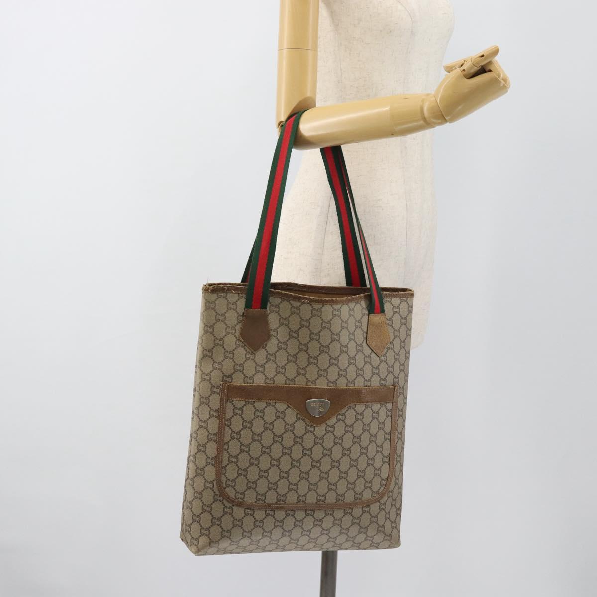 GUCCI GG Plus Supreme Tote Bag PVC Beige Gold Auth 185107