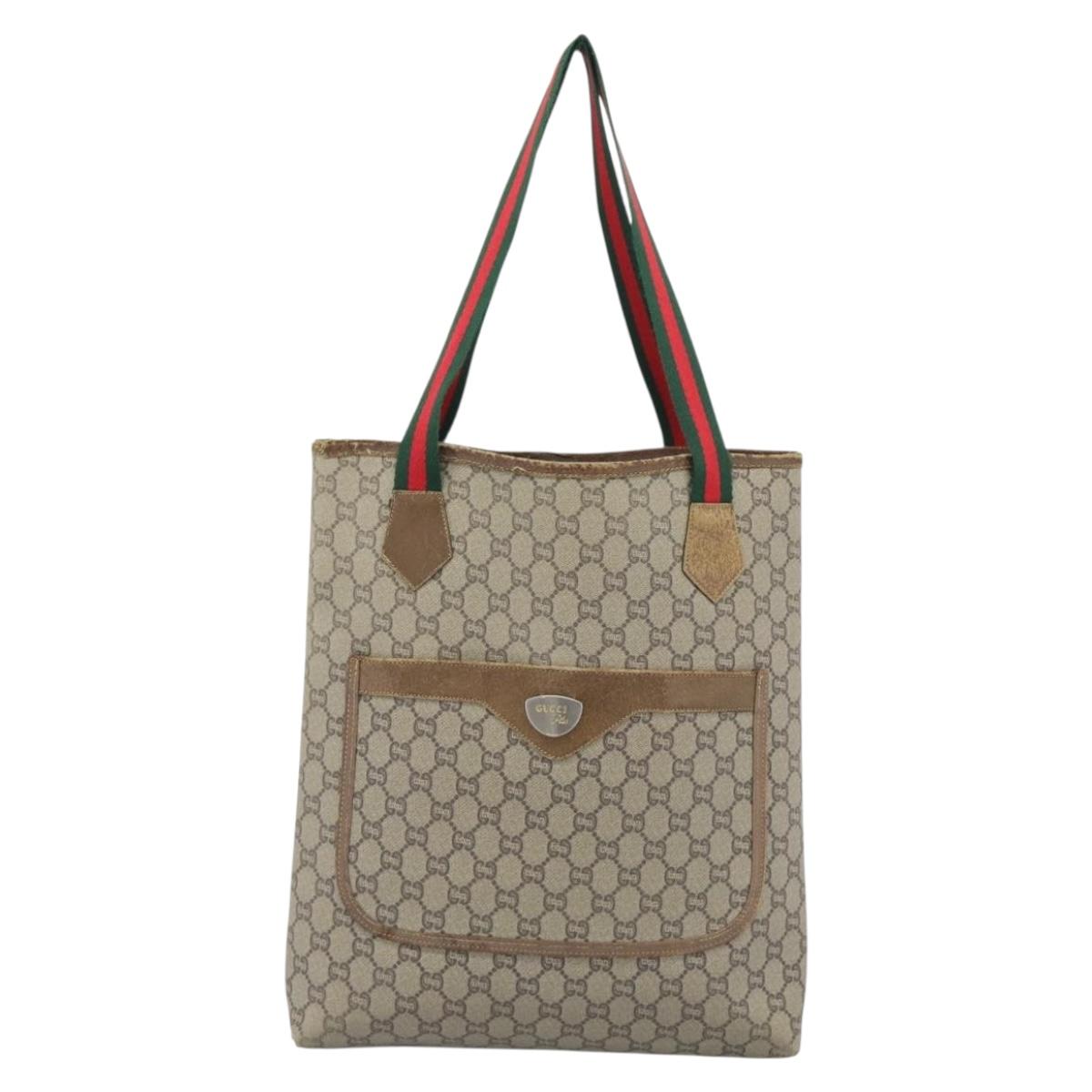 GUCCI GG Plus Supreme Tote Bag PVC Beige Gold Auth 185107