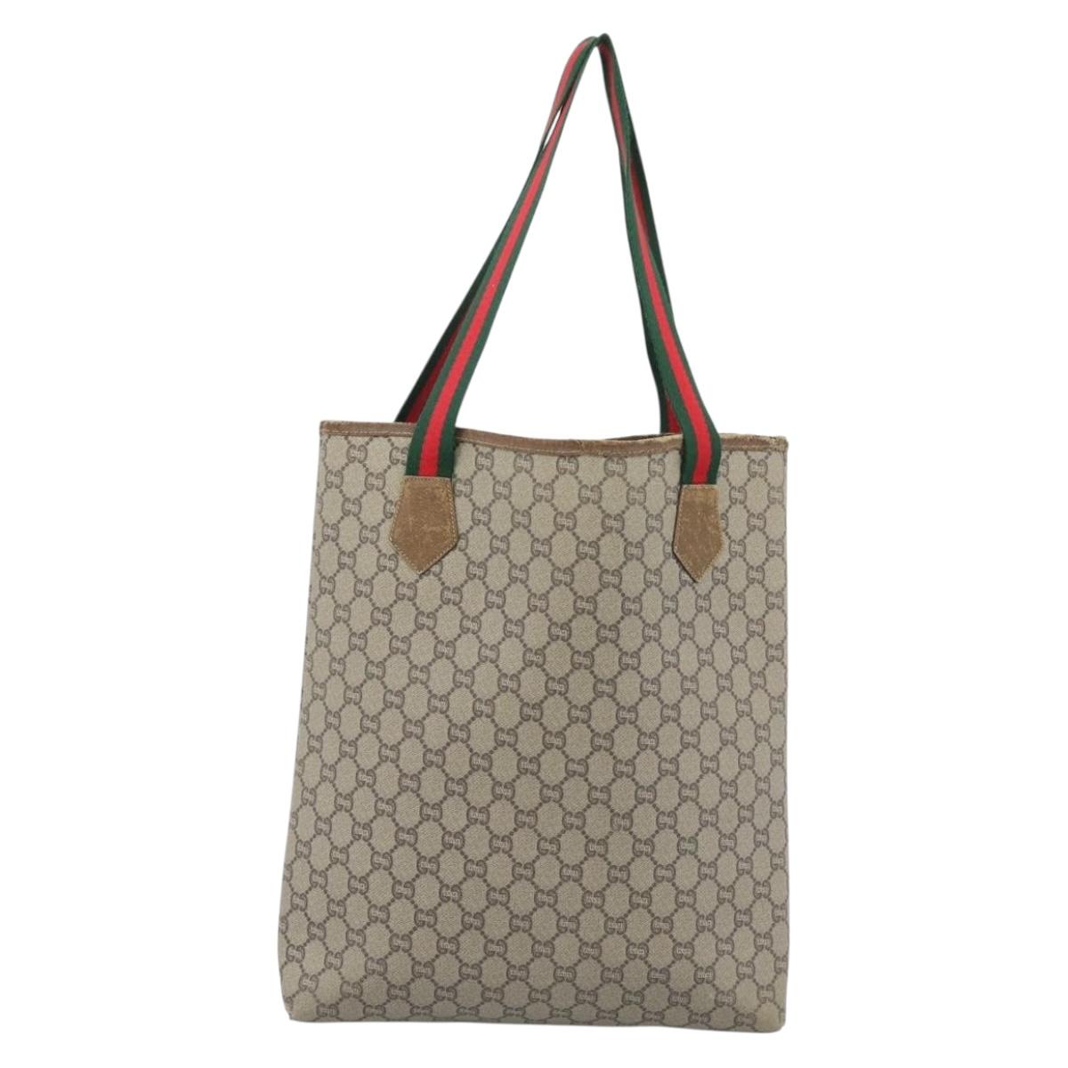 GUCCI GG Plus Supreme Tote Bag PVC Beige Gold Auth 185107