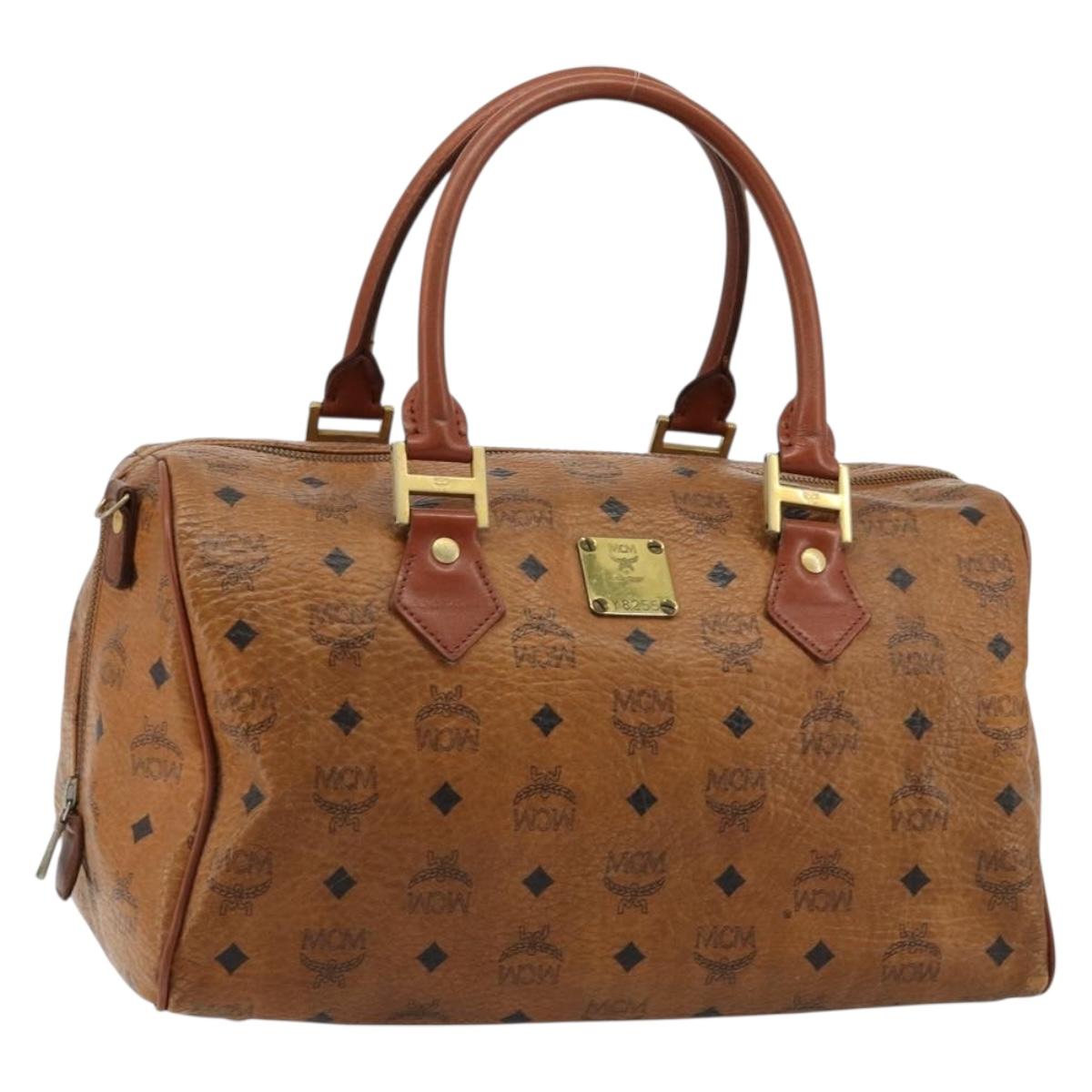 MCM Vicetos Logogram Hand Bag PVC Leather Brown Gold Auth 185111