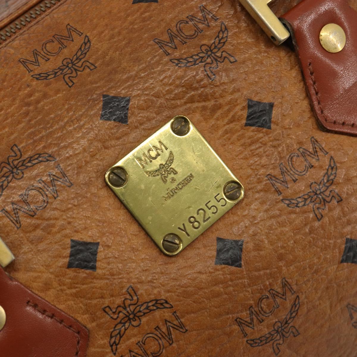 MCM Vicetos Logogram Hand Bag PVC Leather Brown Gold Auth 185111