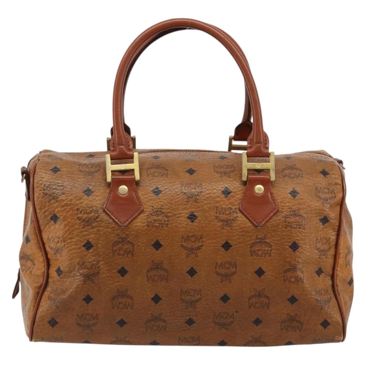 MCM Vicetos Logogram Hand Bag PVC Leather Brown Gold Auth 185111