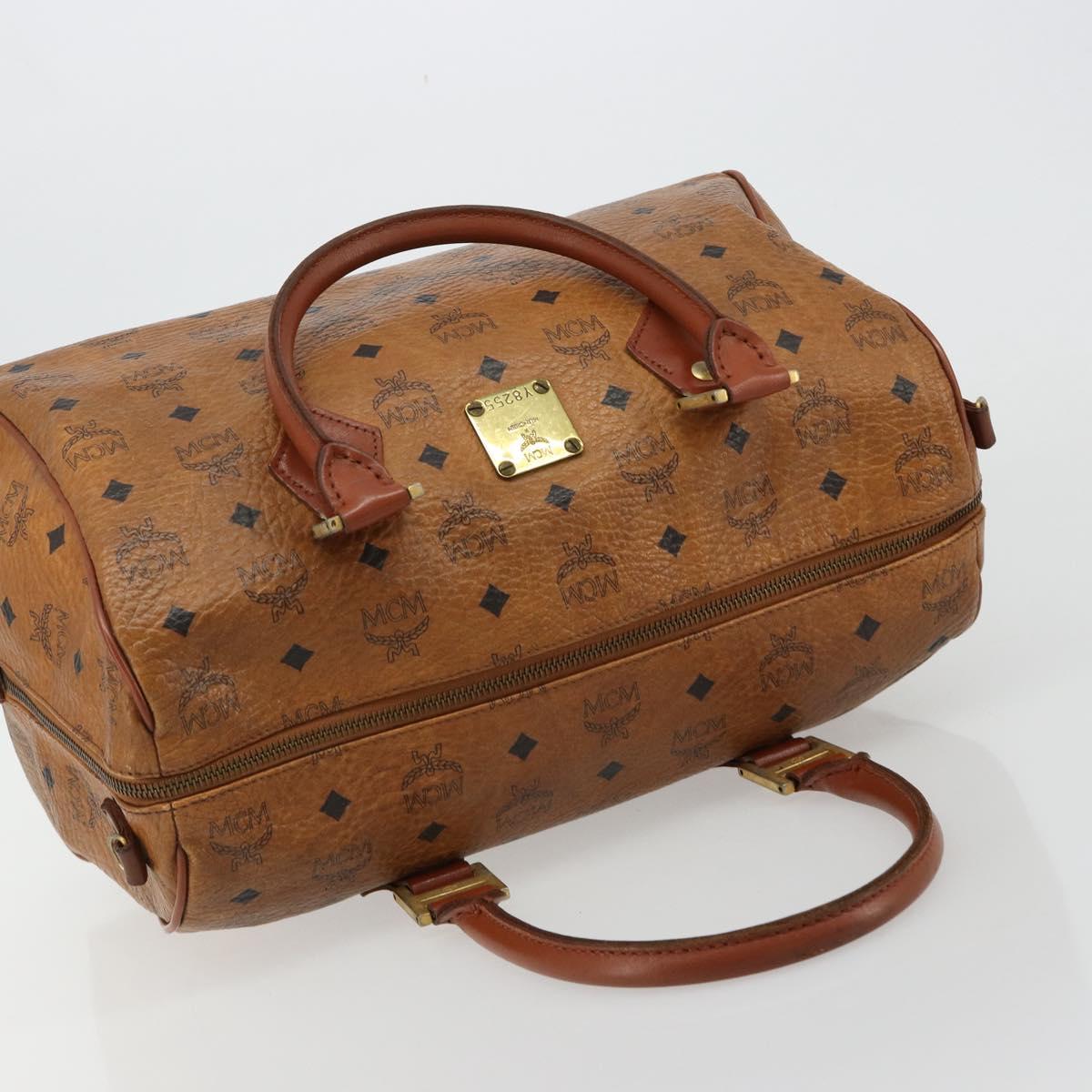 MCM Vicetos Logogram Hand Bag PVC Leather Brown Gold Auth 185111