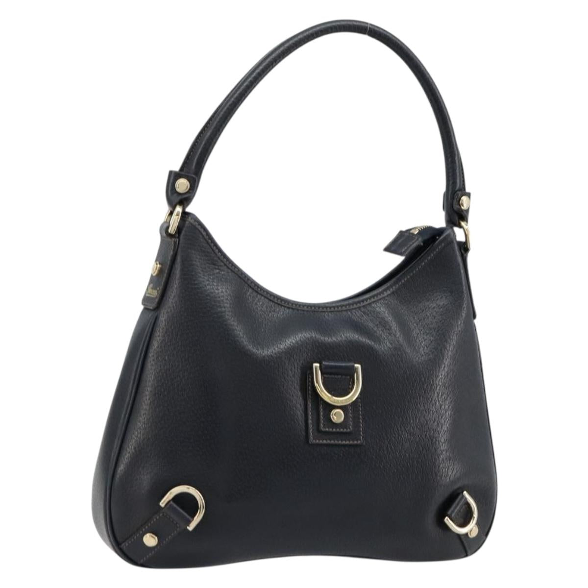 GUCCI Abbey Shoulder Bag Leather Navy Gold 130738 Auth 185114V