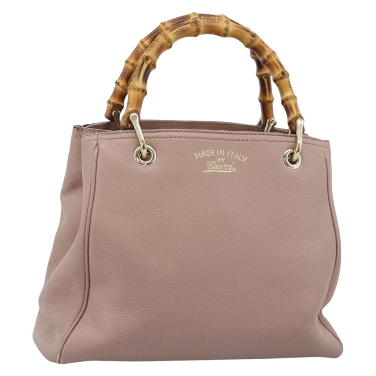 GUCCI Bamboo Hand Bag Leather Beige Gold 336032 Auth 185115A