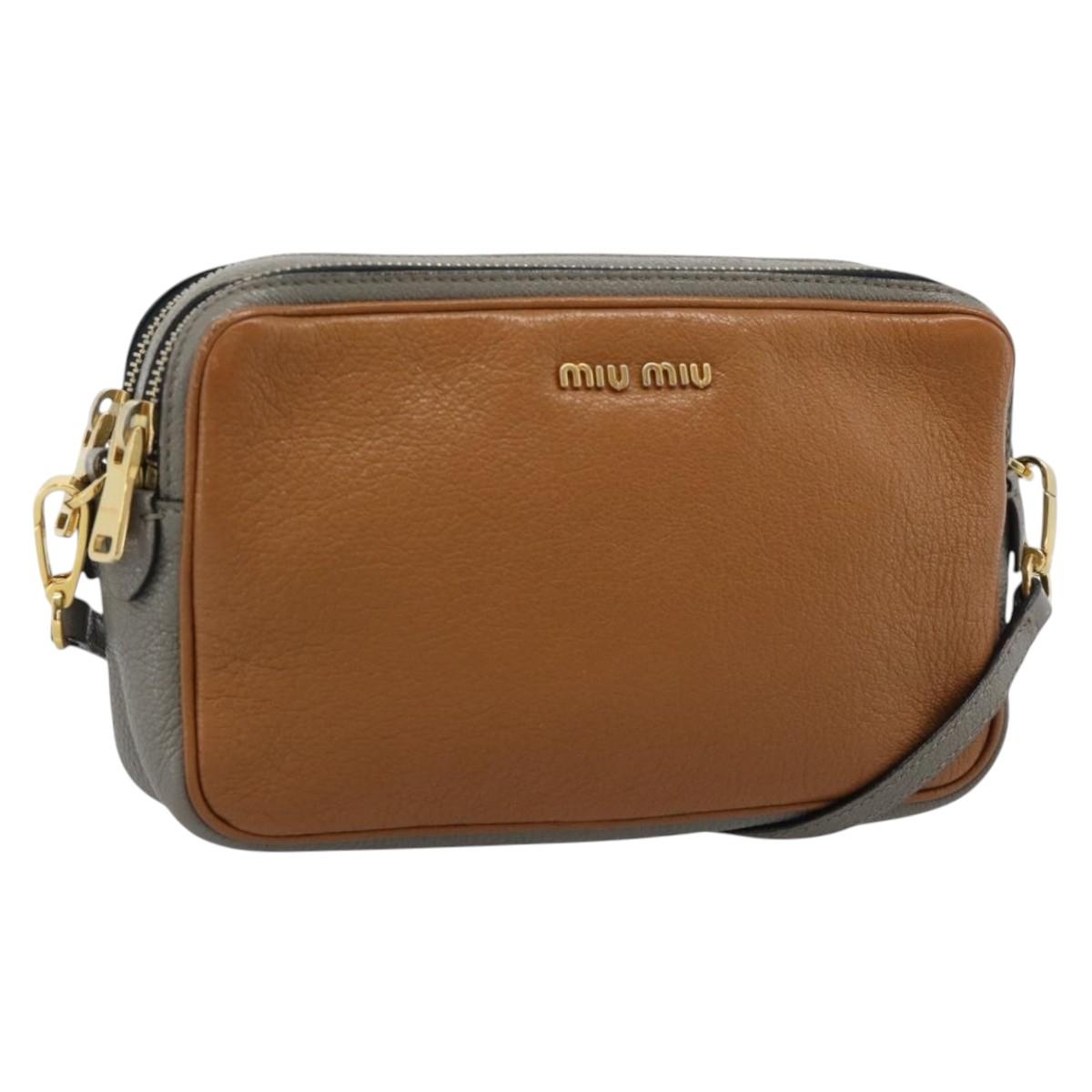 Miu Miu Shoulder Bag Leather Brown Gold Auth 185116A