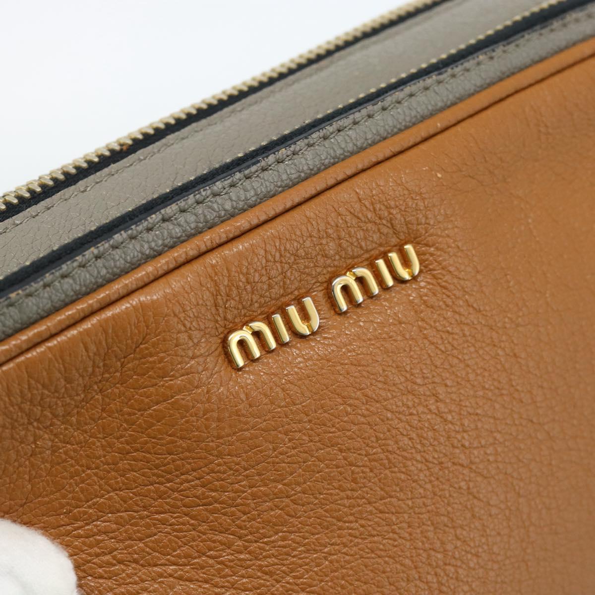 Miu Miu Shoulder Bag Leather Brown Gold Auth 185116A