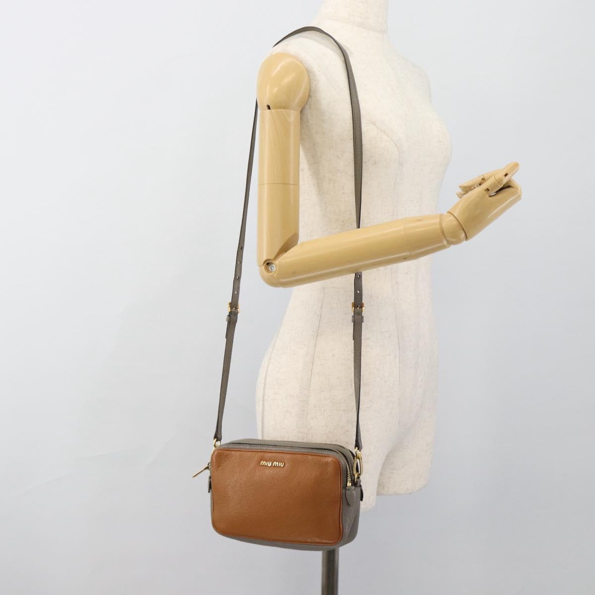 Miu Miu Shoulder Bag Leather Brown Gold Auth 185116A