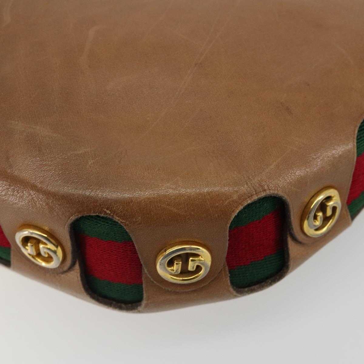 GUCCI Web Sherry Line Shoulder Bag Leather Brown Gold Auth 185117