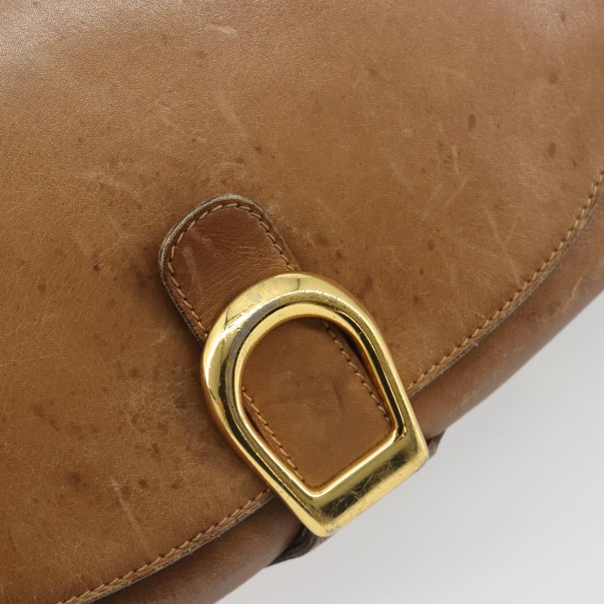 GUCCI Web Sherry Line Shoulder Bag Leather Brown Gold Auth 185117
