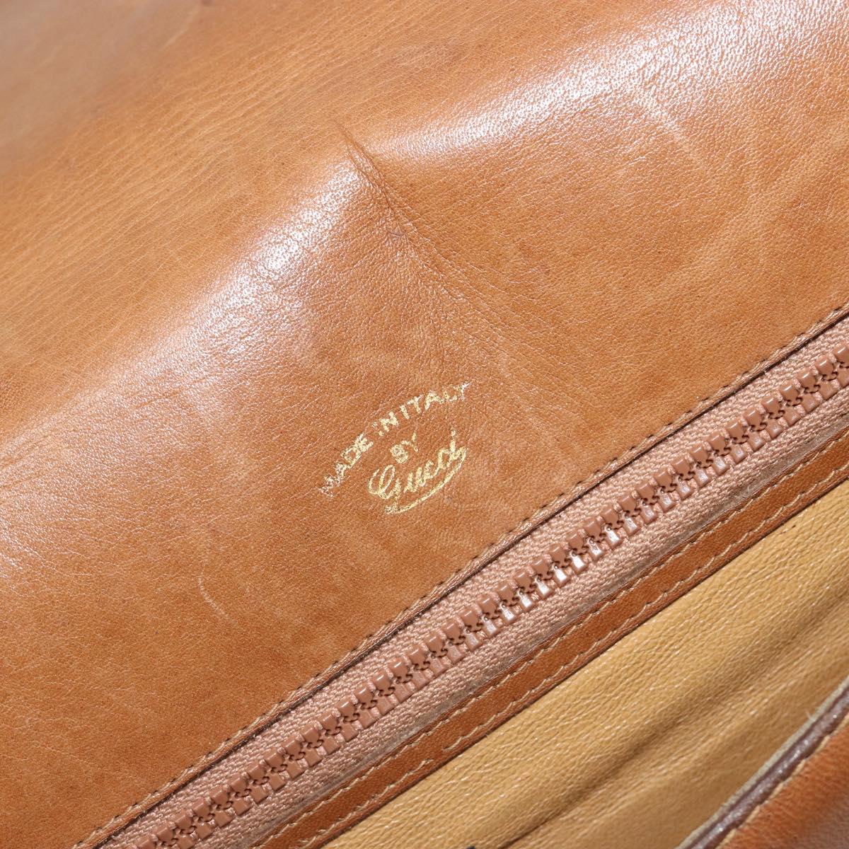 GUCCI Web Sherry Line Shoulder Bag Leather Brown Gold Auth 185117