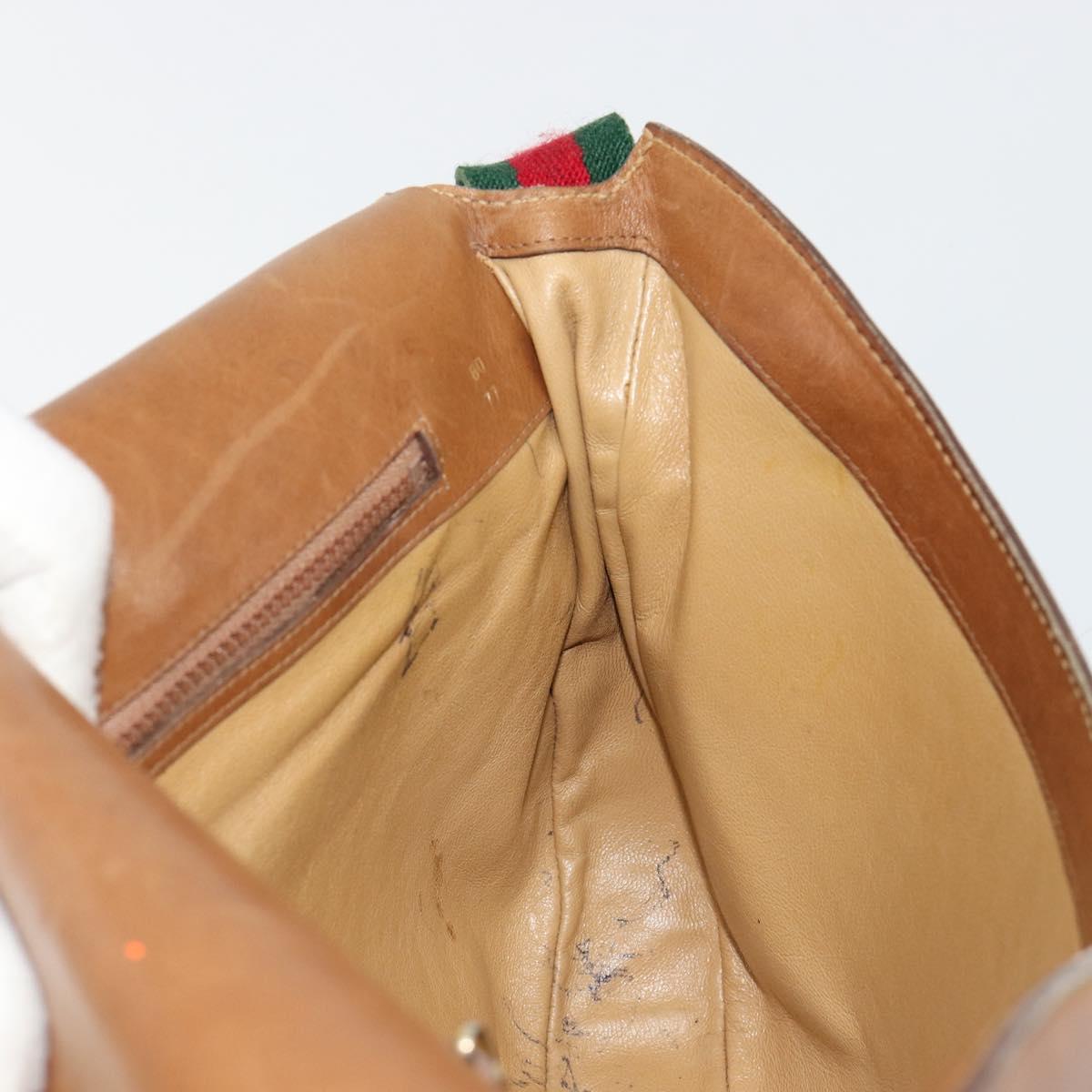 GUCCI Web Sherry Line Shoulder Bag Leather Brown Gold Auth 185117
