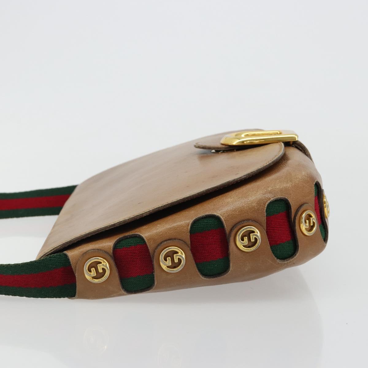 GUCCI Web Sherry Line Shoulder Bag Leather Brown Gold Auth 185117
