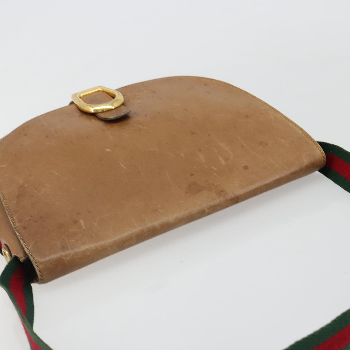 GUCCI Web Sherry Line Shoulder Bag Leather Brown Gold Auth 185117