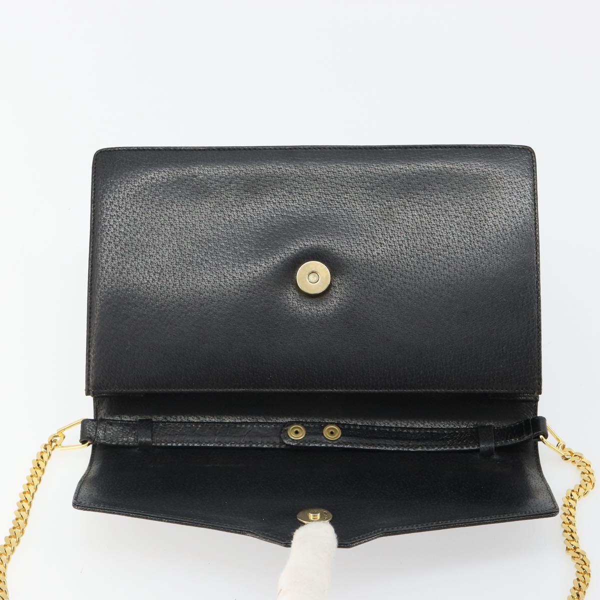 GUCCI Chain Shoulder Bag Leather Black Gold Auth 185118A