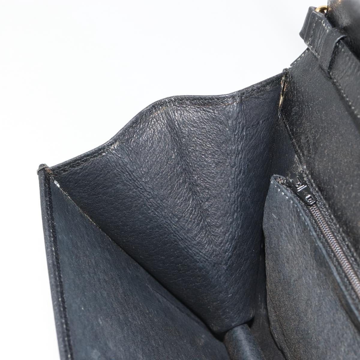 GUCCI Chain Shoulder Bag Leather Black Gold Auth 185118A