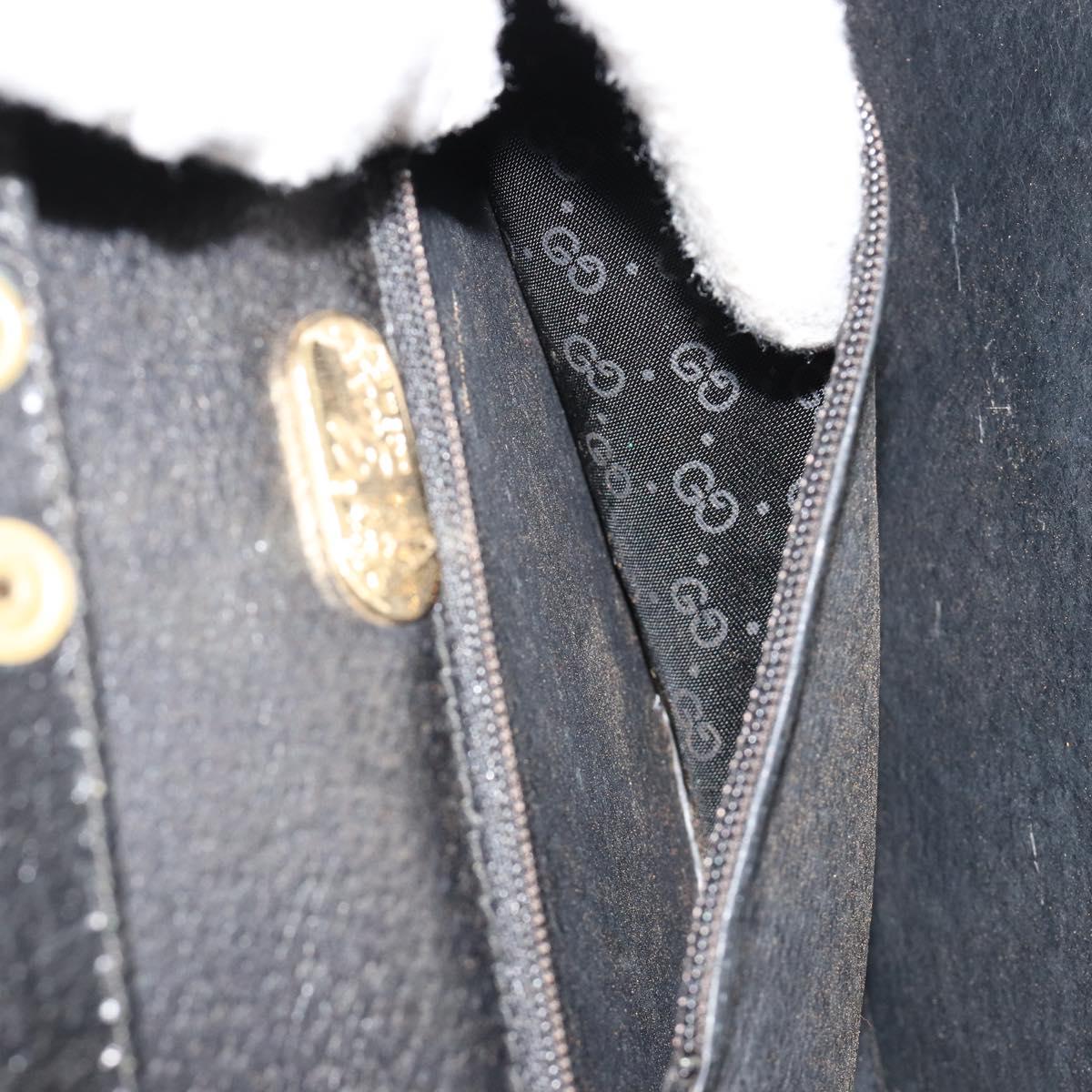GUCCI Chain Shoulder Bag Leather Black Gold Auth 185118A