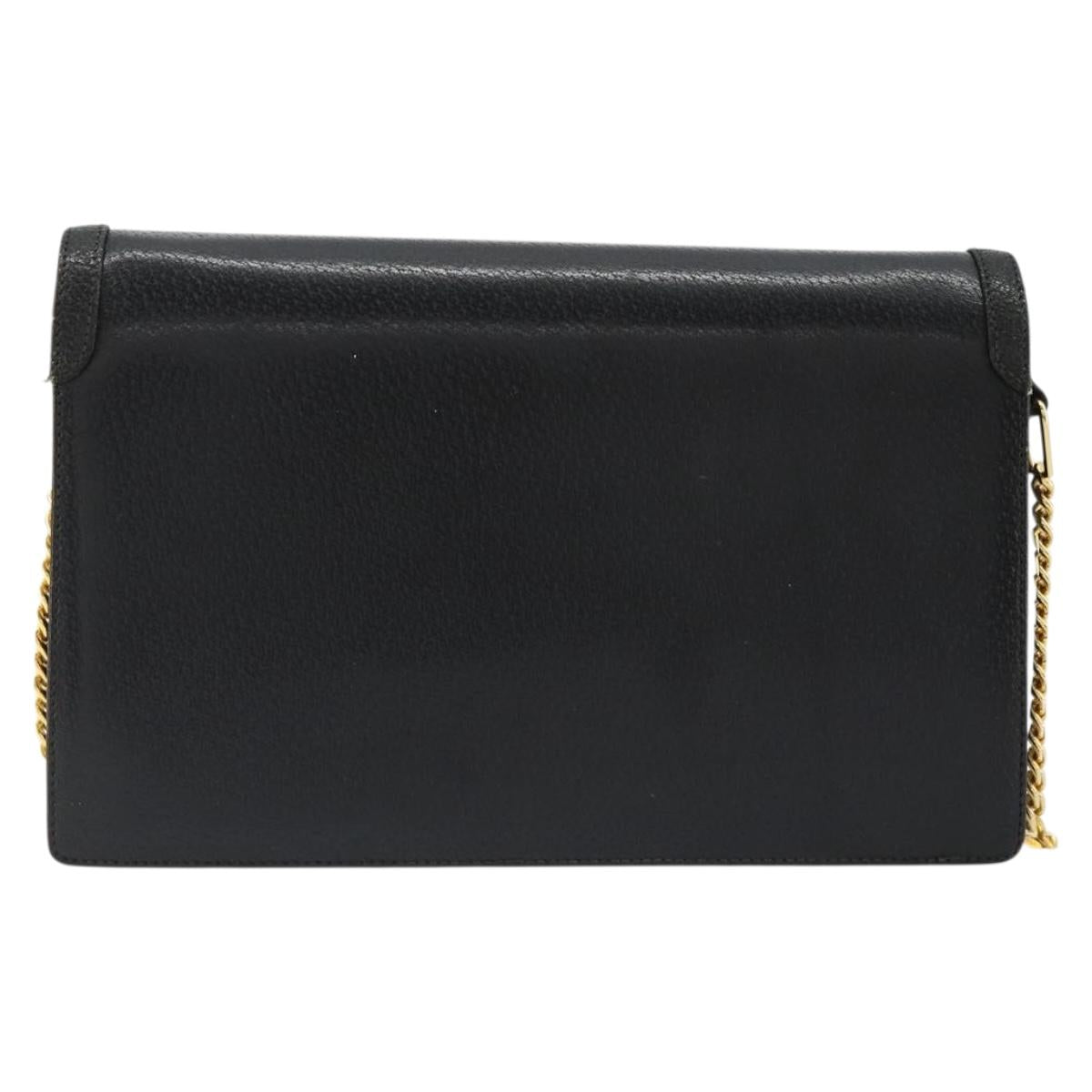 GUCCI Chain Shoulder Bag Leather Black Gold Auth 185118A