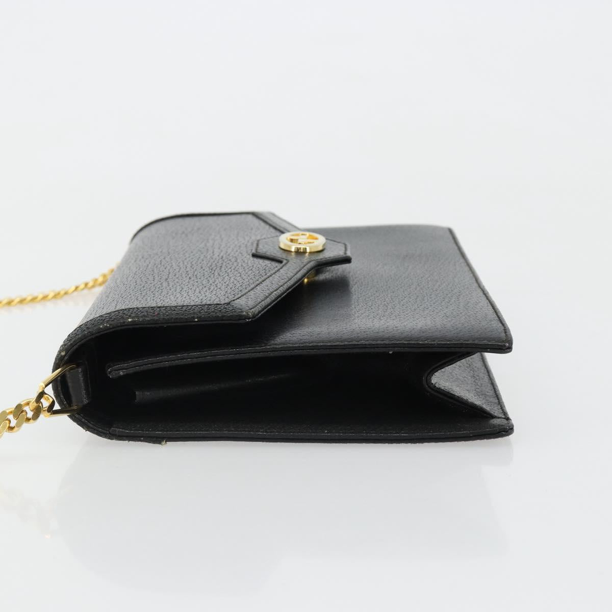 GUCCI Chain Shoulder Bag Leather Black Gold Auth 185118A