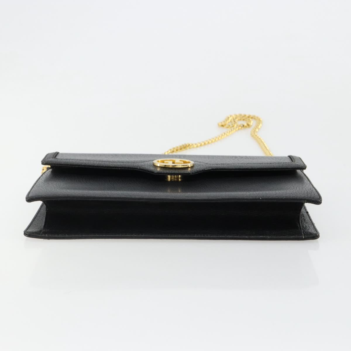 GUCCI Chain Shoulder Bag Leather Black Gold Auth 185118A