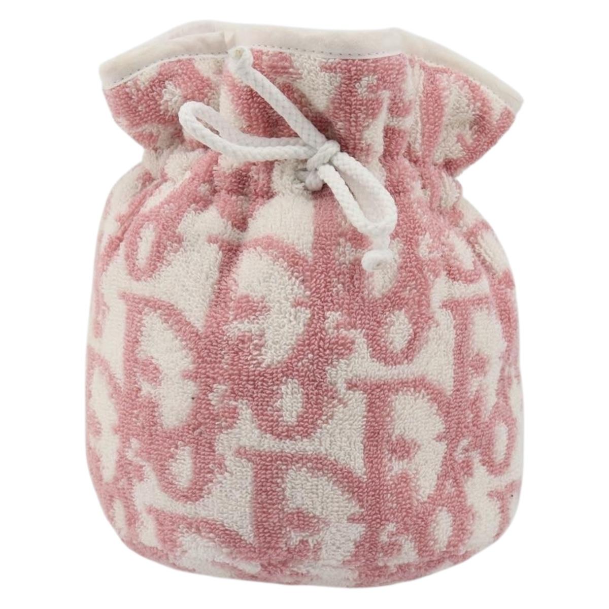 Christian Dior Trotter Canvas Pouch Pile Pink Auth 185119