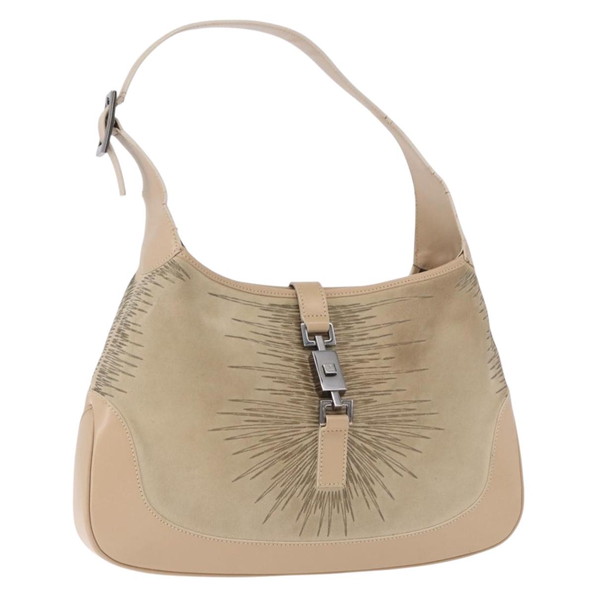 GUCCI Jackie Shoulder Bag Suede Beige Silver Auth 185120V