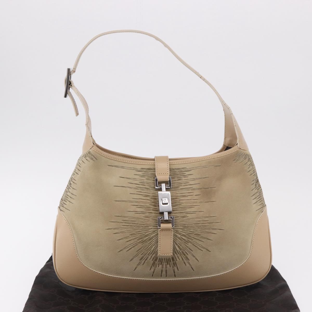 GUCCI Jackie Shoulder Bag Suede Beige Silver Auth 185120V