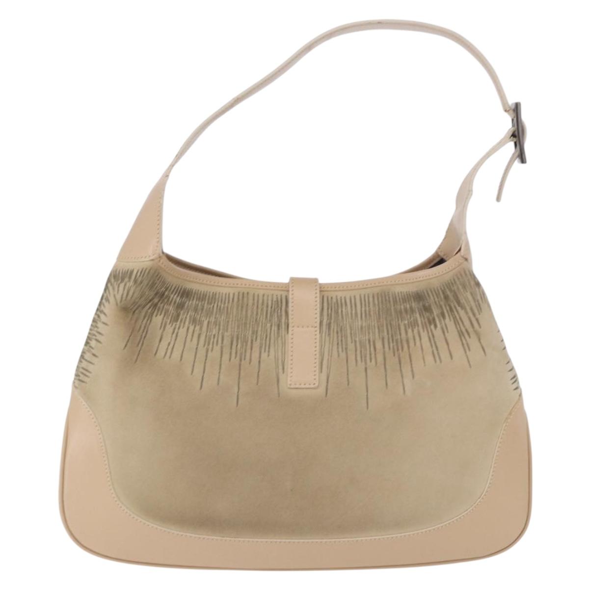 GUCCI Jackie Shoulder Bag Suede Beige Silver Auth 185120V