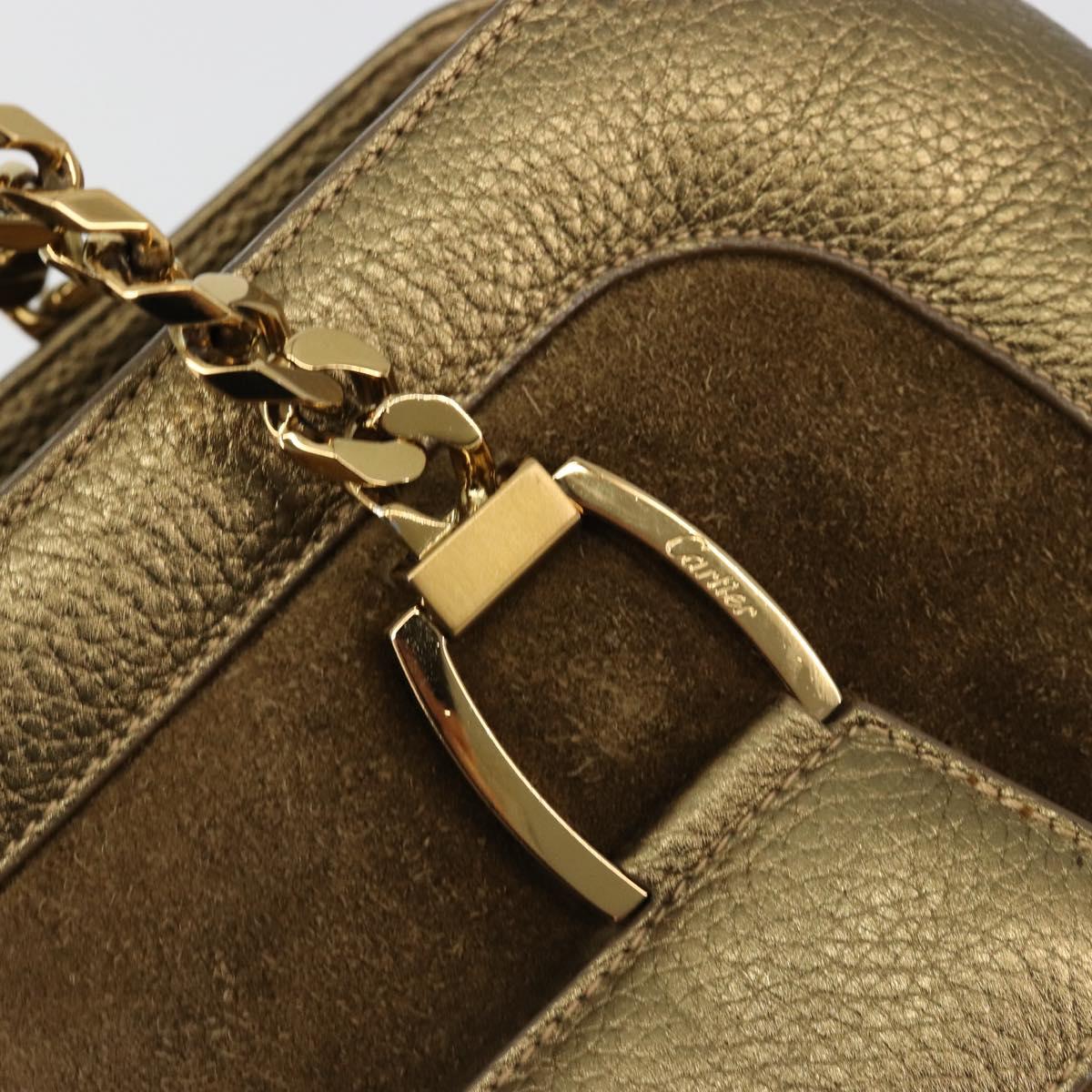 CARTIER Ladonia Chain Tote Bag Suede Gold Auth 185121A