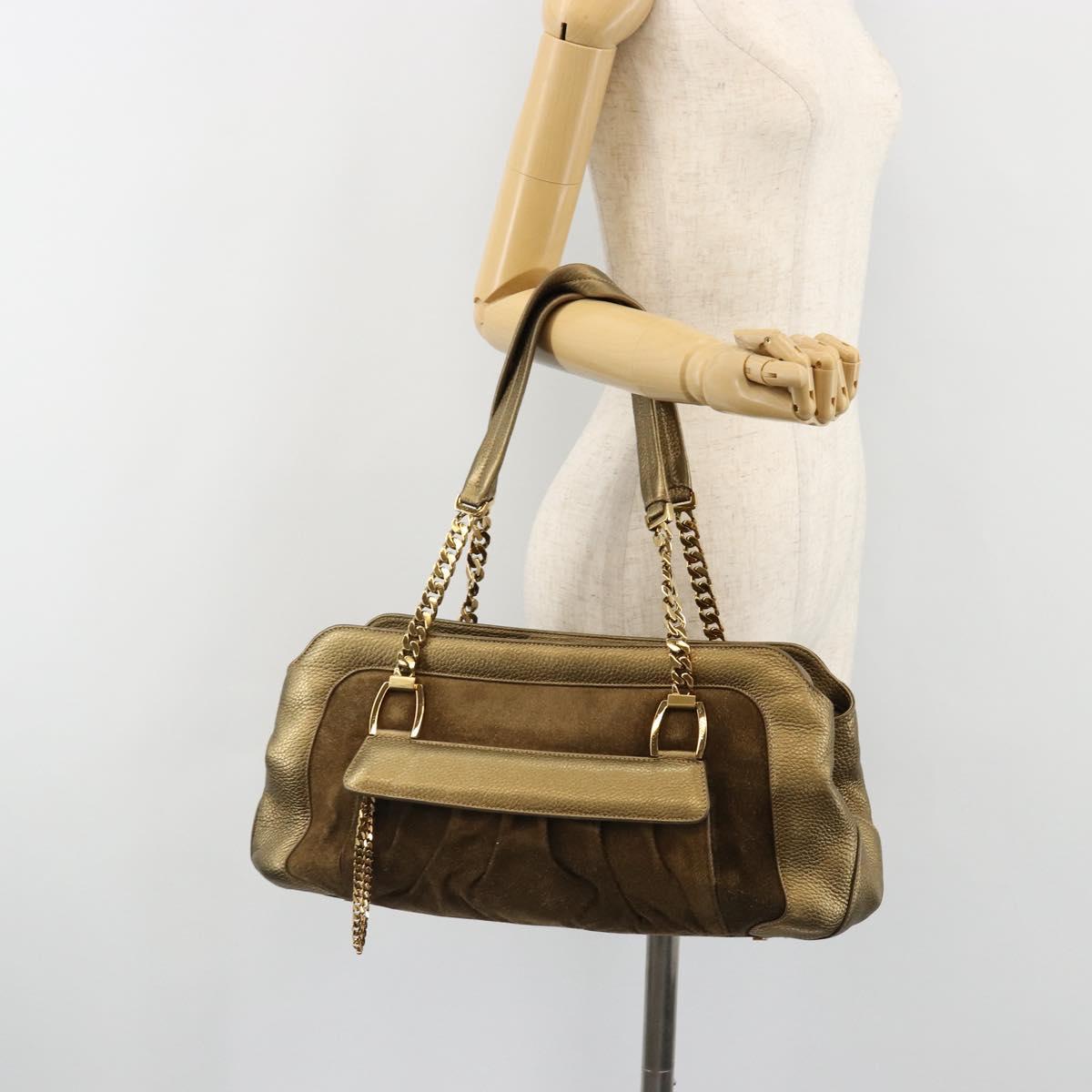 CARTIER Ladonia Chain Tote Bag Suede Gold Auth 185121A