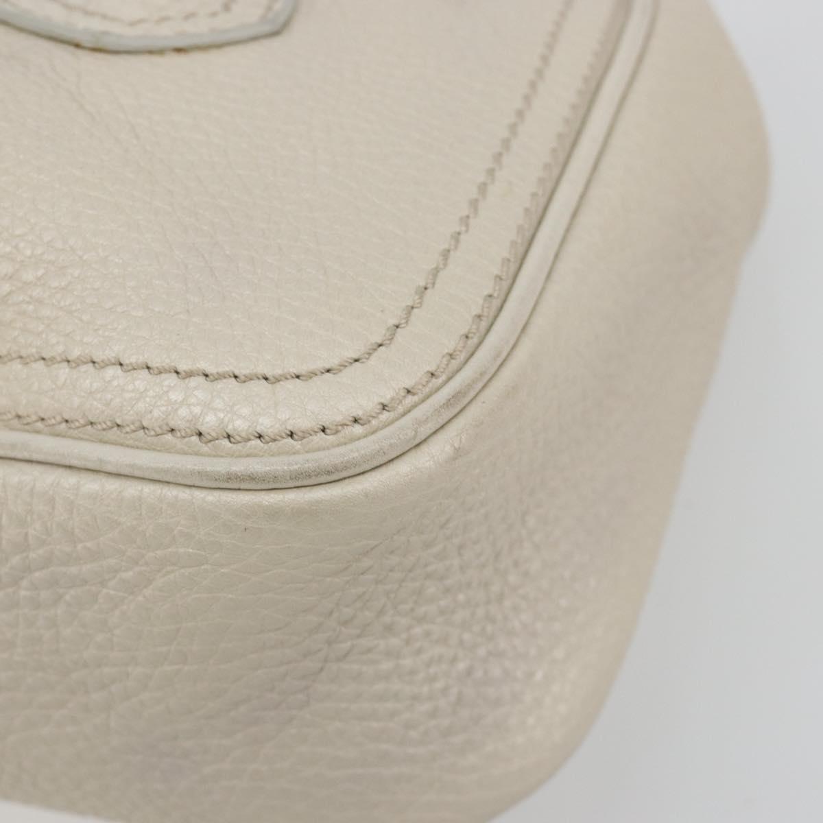 CELINE Hand Bag Leather White Silver Auth 185123A
