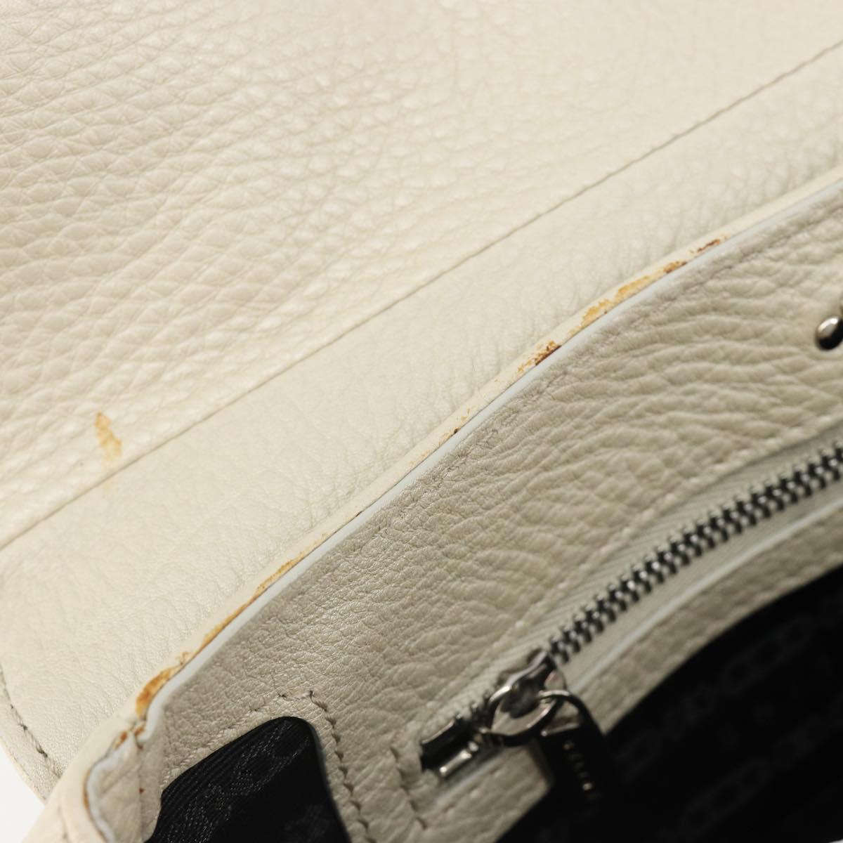 CELINE Hand Bag Leather White Silver Auth 185123A