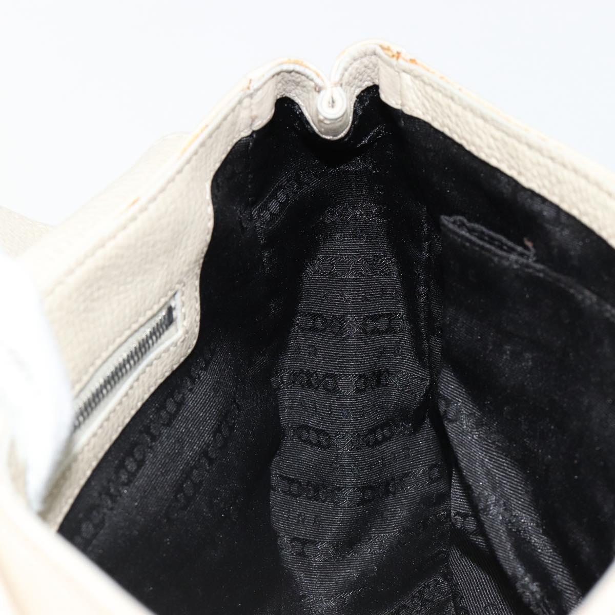 CELINE Hand Bag Leather White Silver Auth 185123A