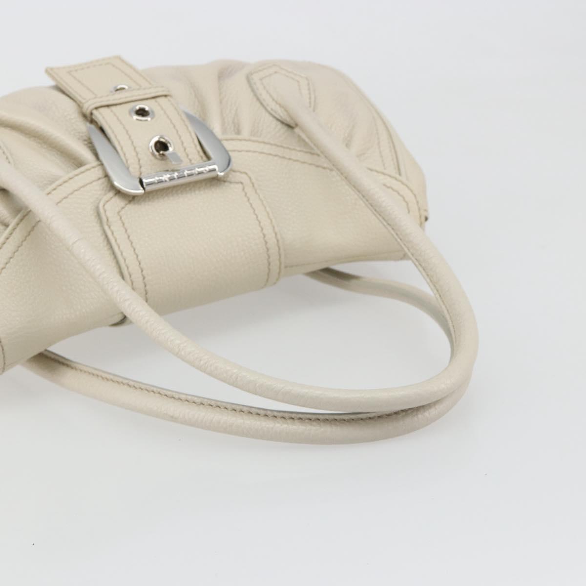 CELINE Hand Bag Leather White Silver Auth 185123A