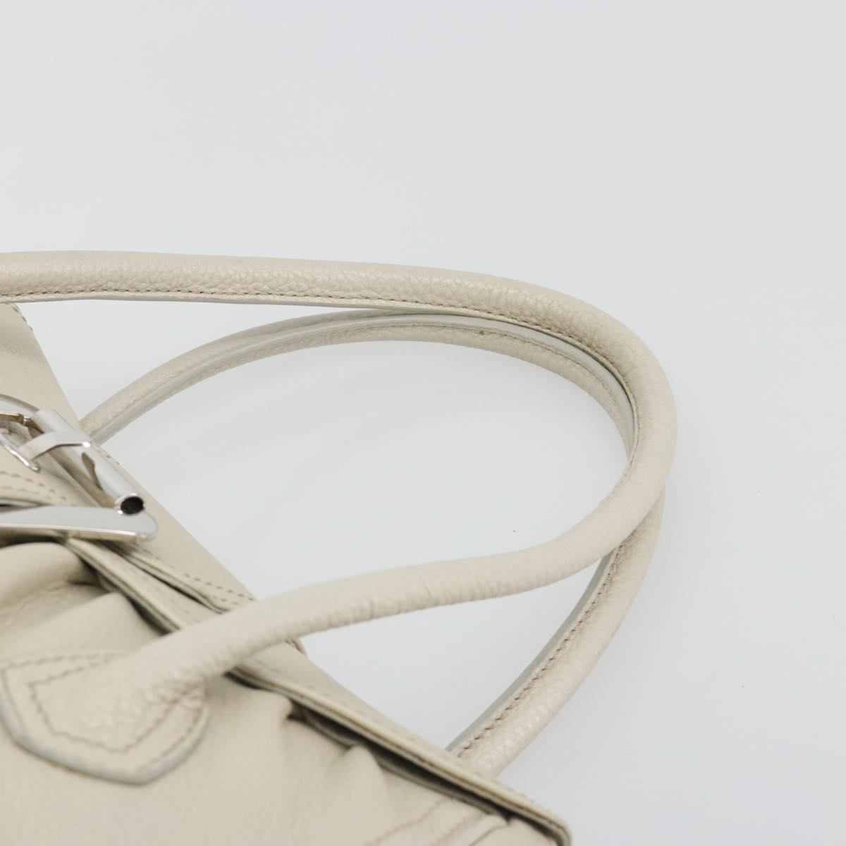 CELINE Hand Bag Leather White Silver Auth 185123A