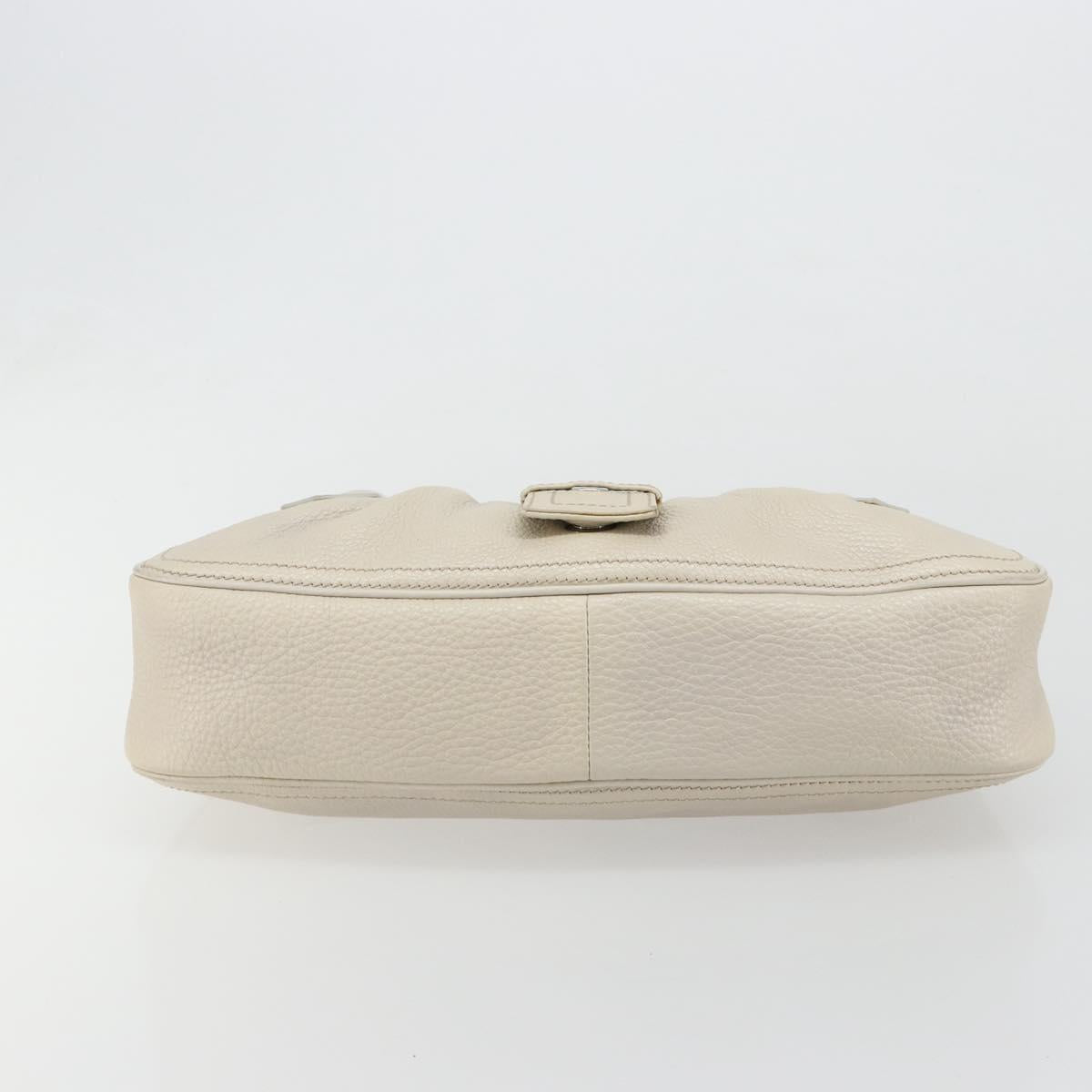 CELINE Hand Bag Leather White Silver Auth 185123A