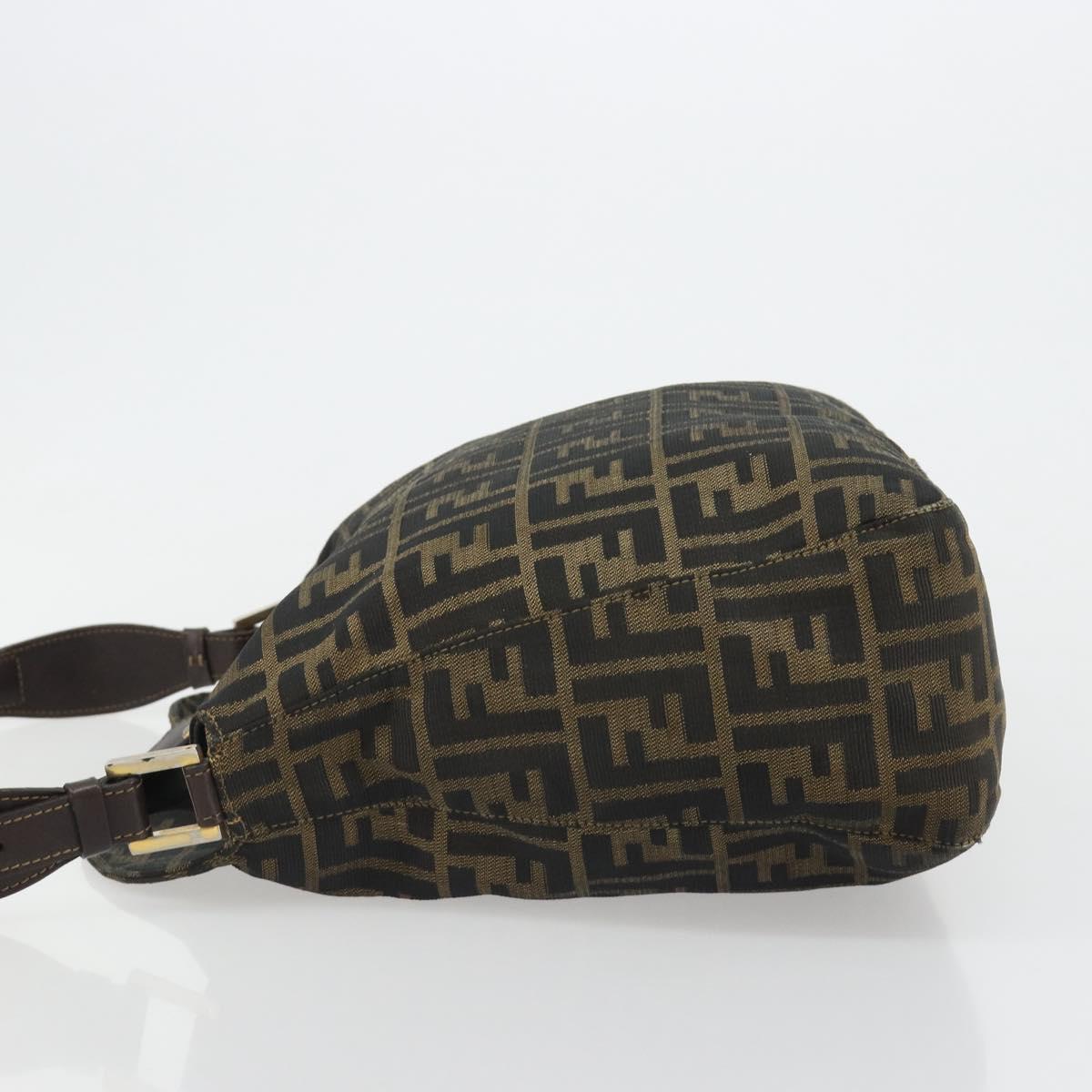 FENDI Zucca Canvas Mamma Baguette Shoulder Bag Black Brown Auth 185126