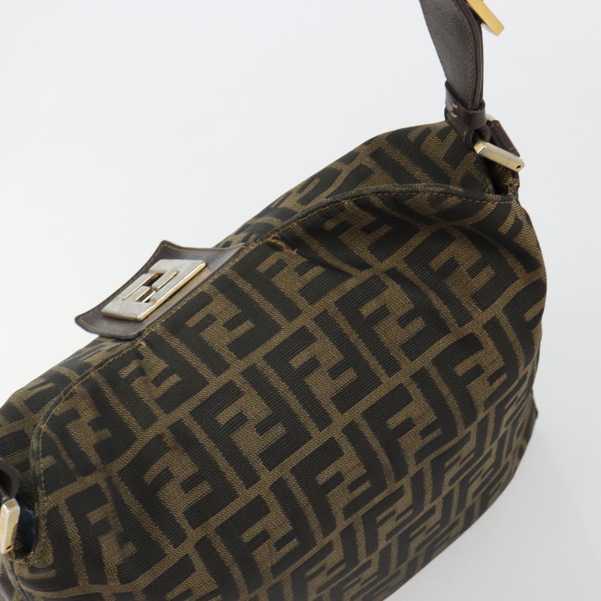 FENDI Zucca Canvas Mamma Baguette Shoulder Bag Black Brown Auth 185126