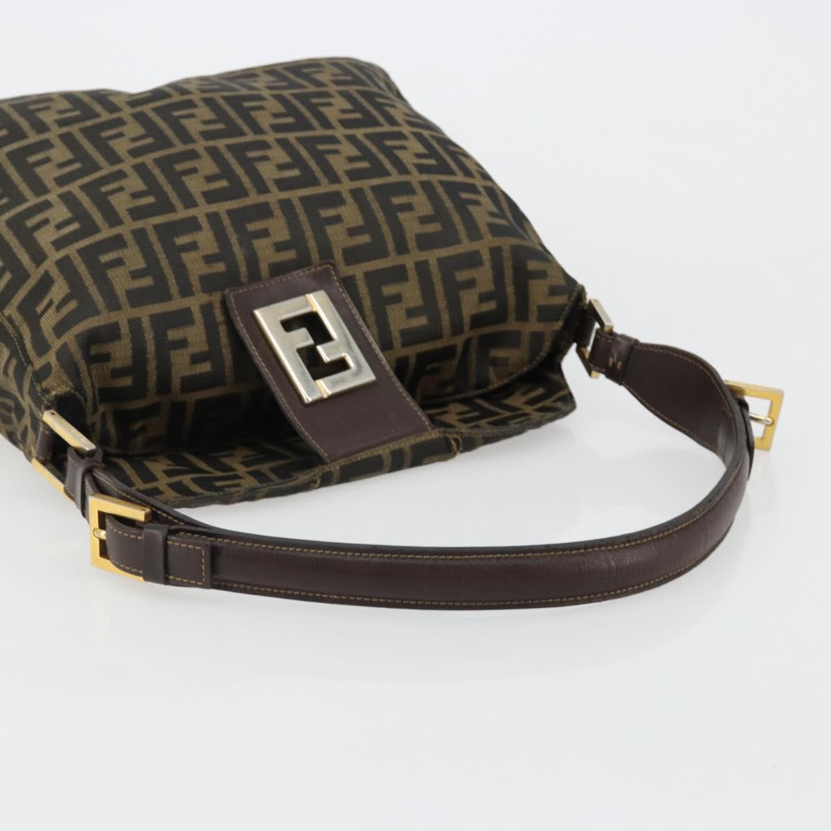 FENDI Zucca Canvas Mamma Baguette Shoulder Bag Black Brown Auth 185126