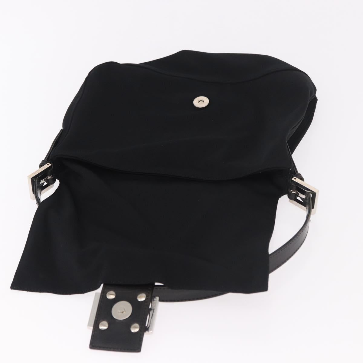 FENDI Mamma Baguette Shoulder Bag Cotton jersey Black Silver Auth 185127V