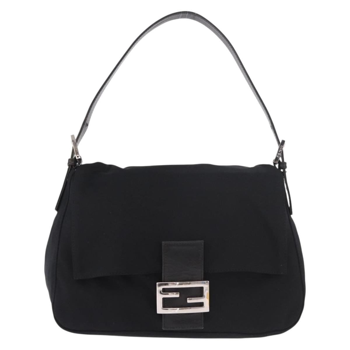 FENDI Mamma Baguette Shoulder Bag Cotton jersey Black Silver Auth 185127V
