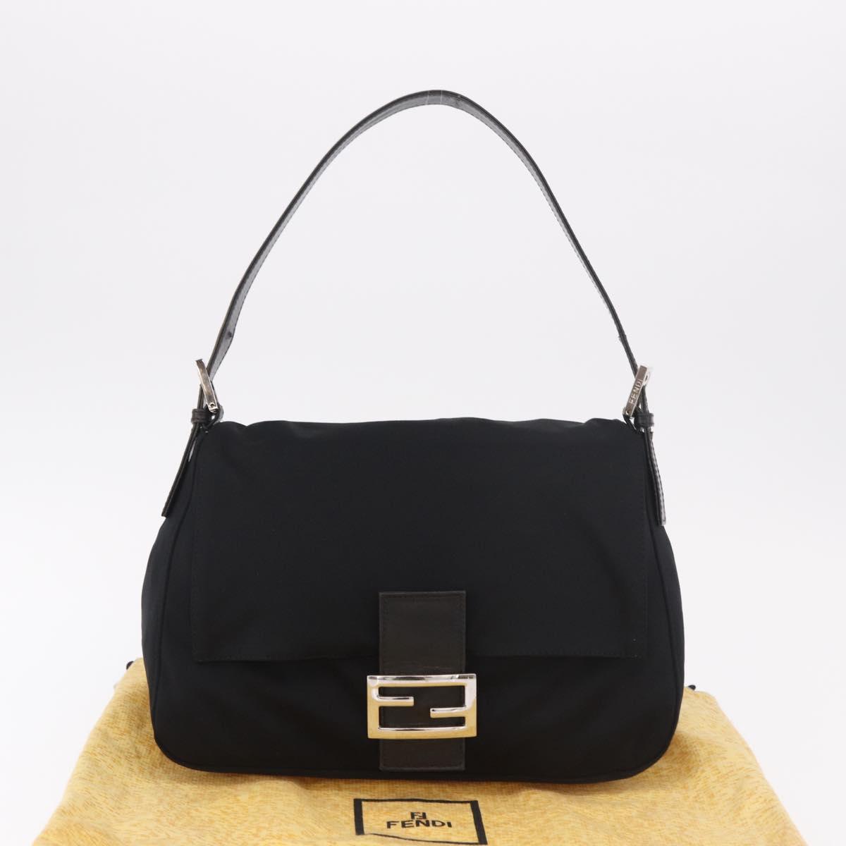 FENDI Mamma Baguette Shoulder Bag Cotton jersey Black Silver Auth 185127V
