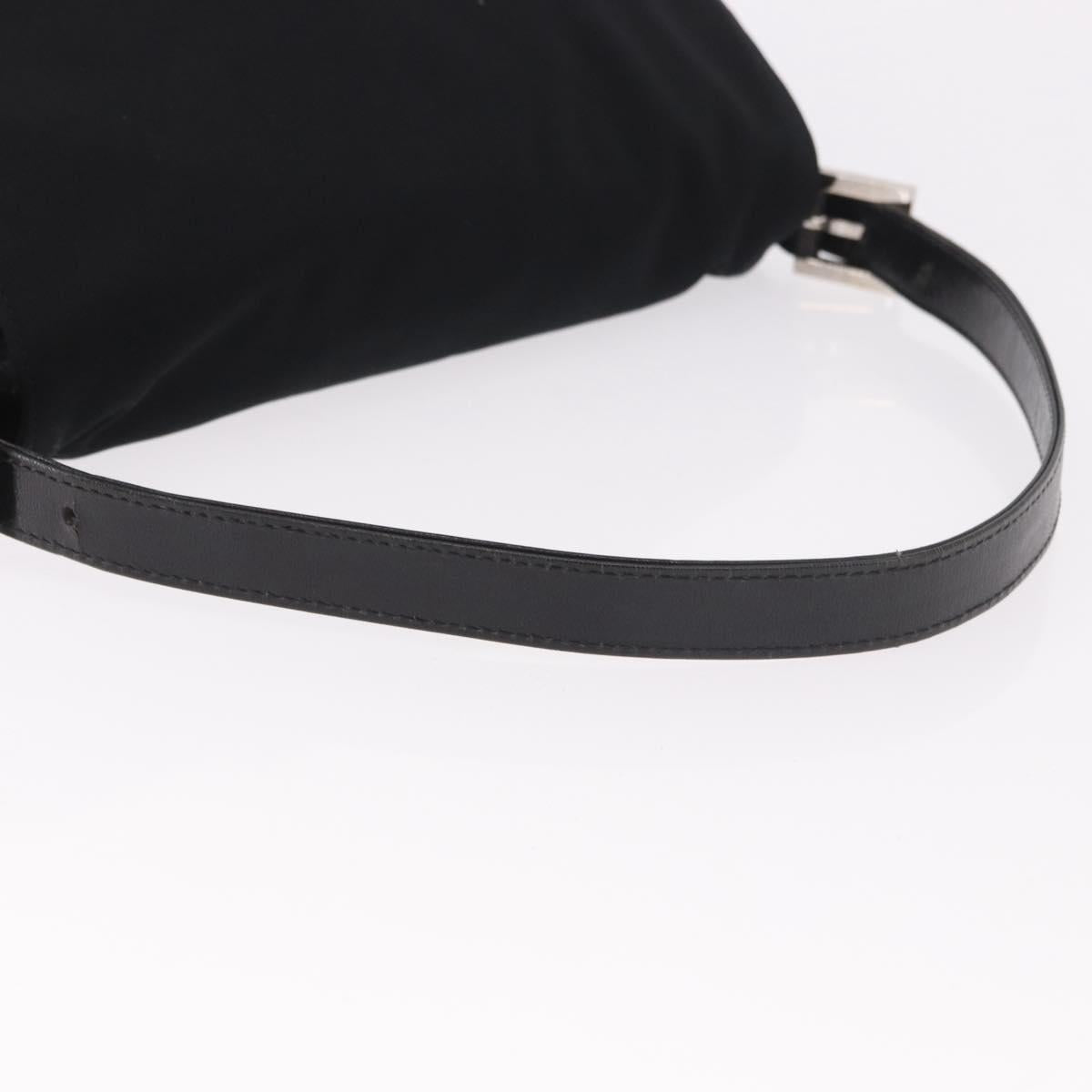 FENDI Mamma Baguette Shoulder Bag Cotton jersey Black Silver Auth 185127V