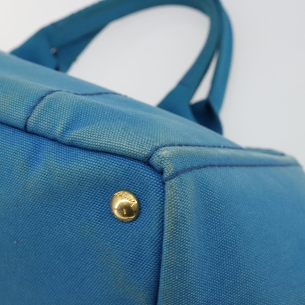 PRADA Kanapa MM Hand Bag Canvas Blue Gold Auth 185130