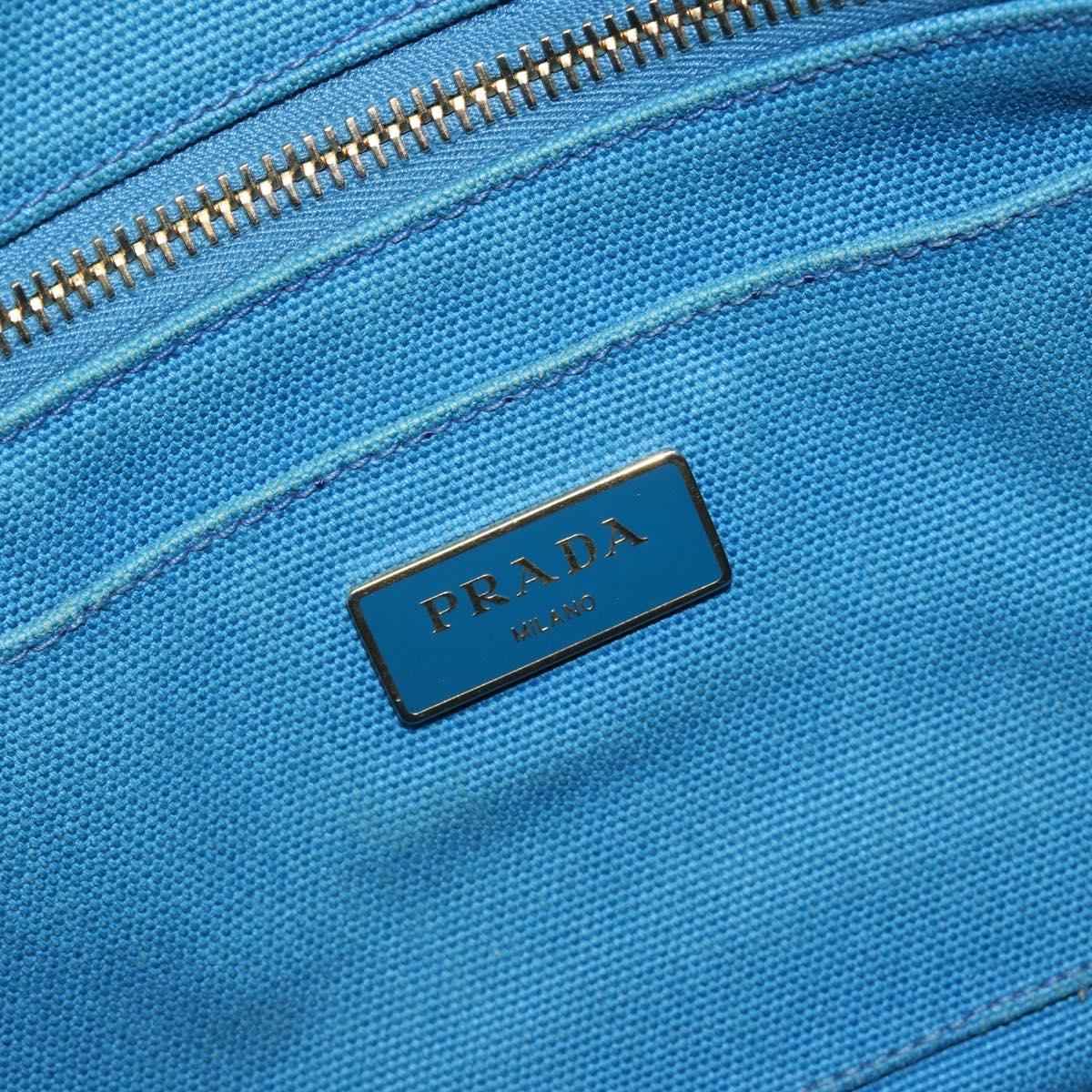 PRADA Kanapa MM Hand Bag Canvas Blue Gold Auth 185130