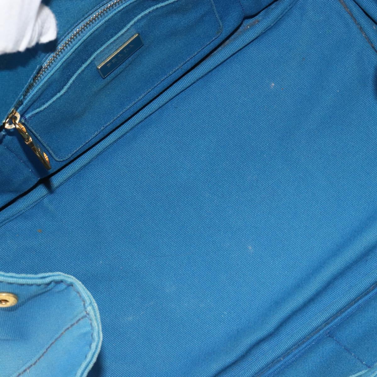 PRADA Kanapa MM Hand Bag Canvas Blue Gold Auth 185130